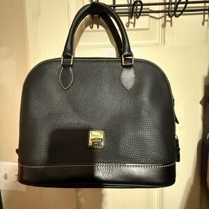 Dooney & Bourke Black Leather Briefcase with Gold-Tone Details
